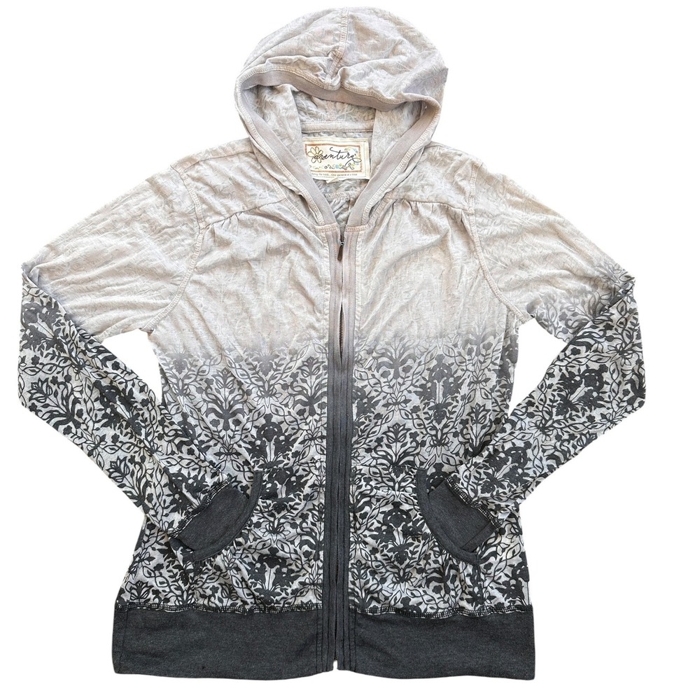 Aventura‎ Lantana Hoodie Womens Large Grey Ombre Floral Burnout Excellent Jacket